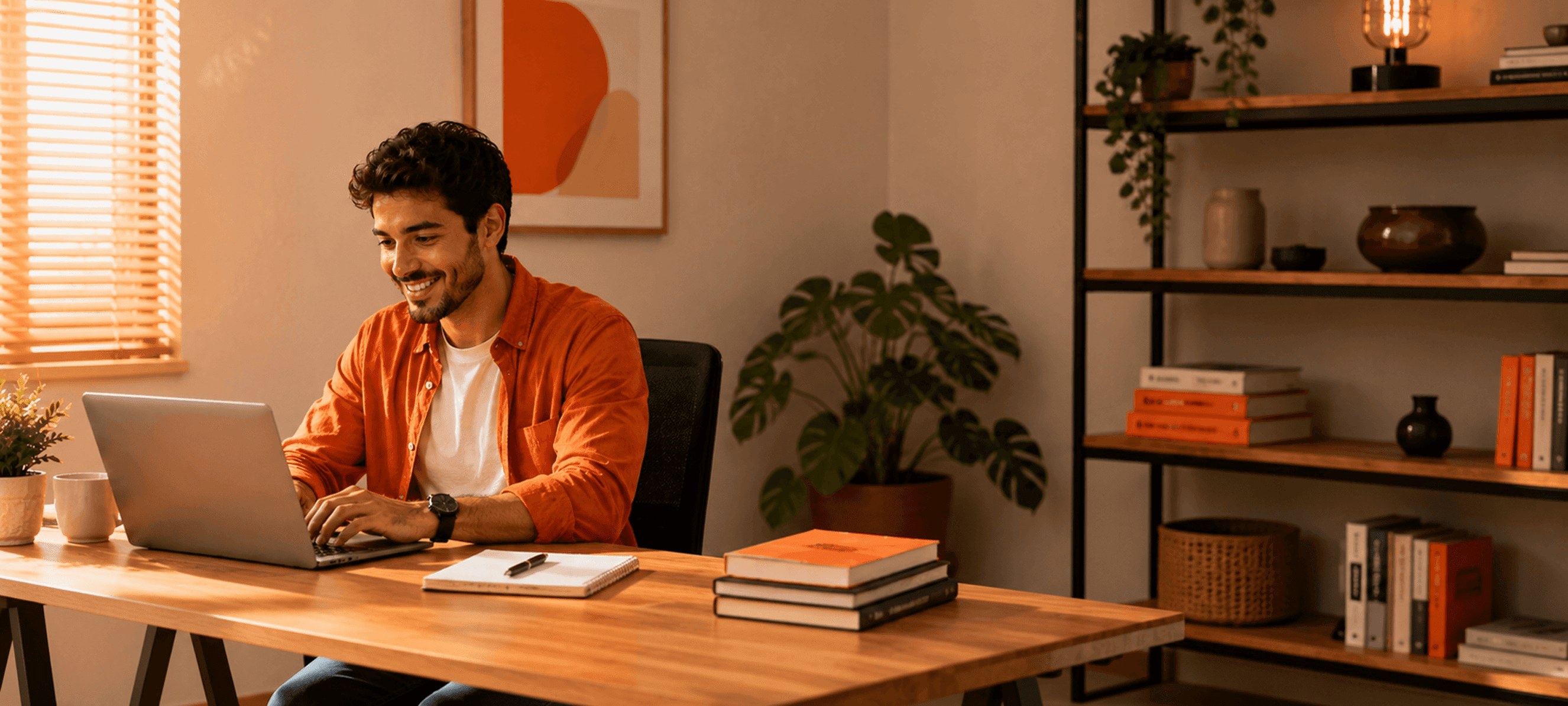 Pessoa trabalhando em casa com notebook, representando marketing de afiliados